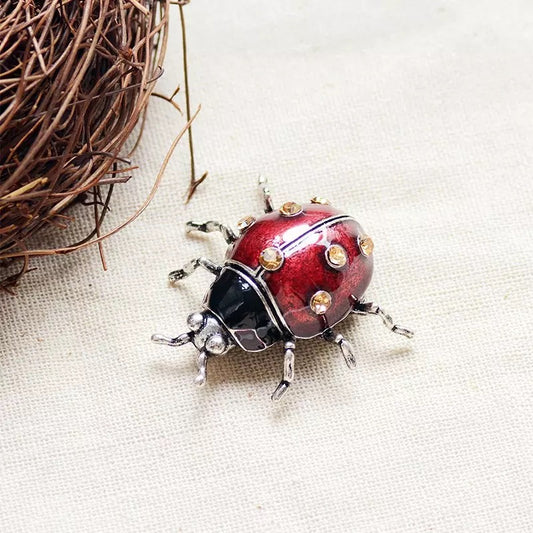 Ladybug Enamel Rhinestone Brooch Lapel Pin