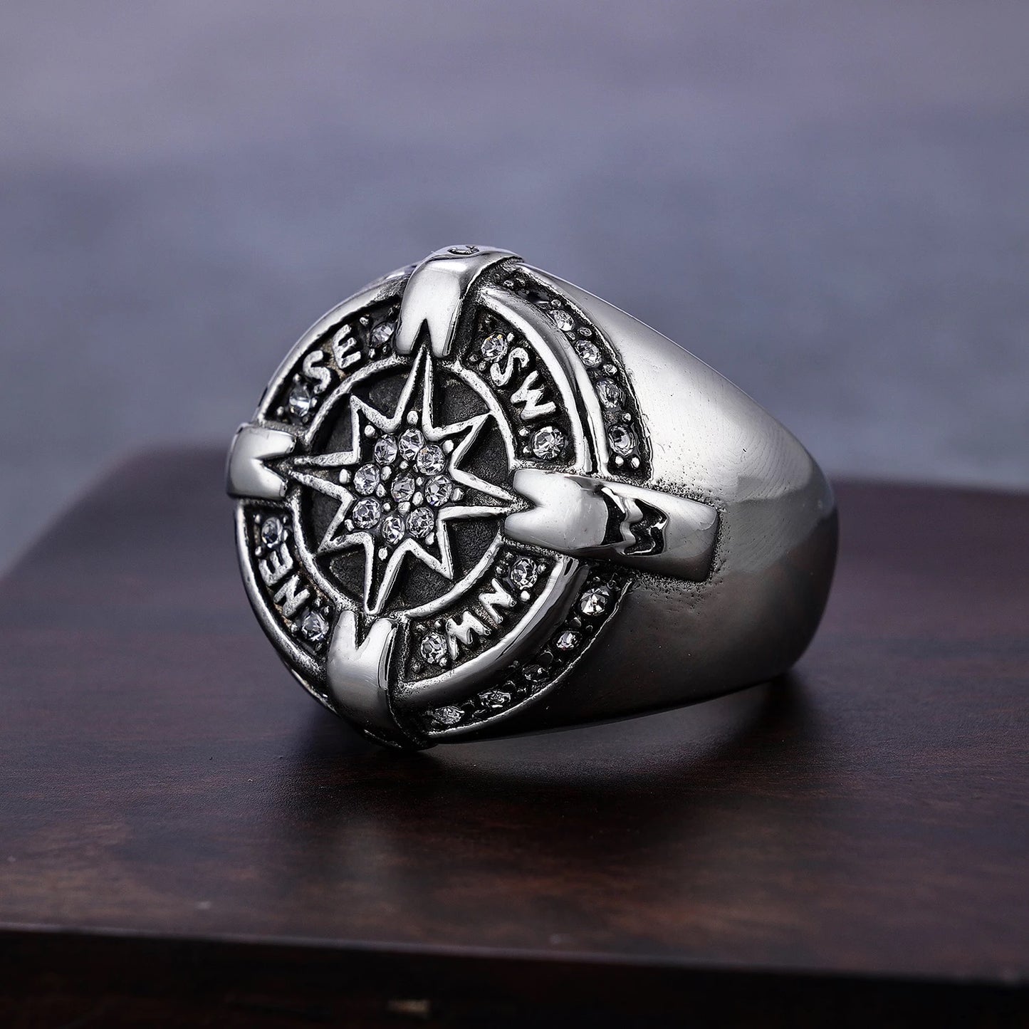 Compass Steel Signet Ring for Men