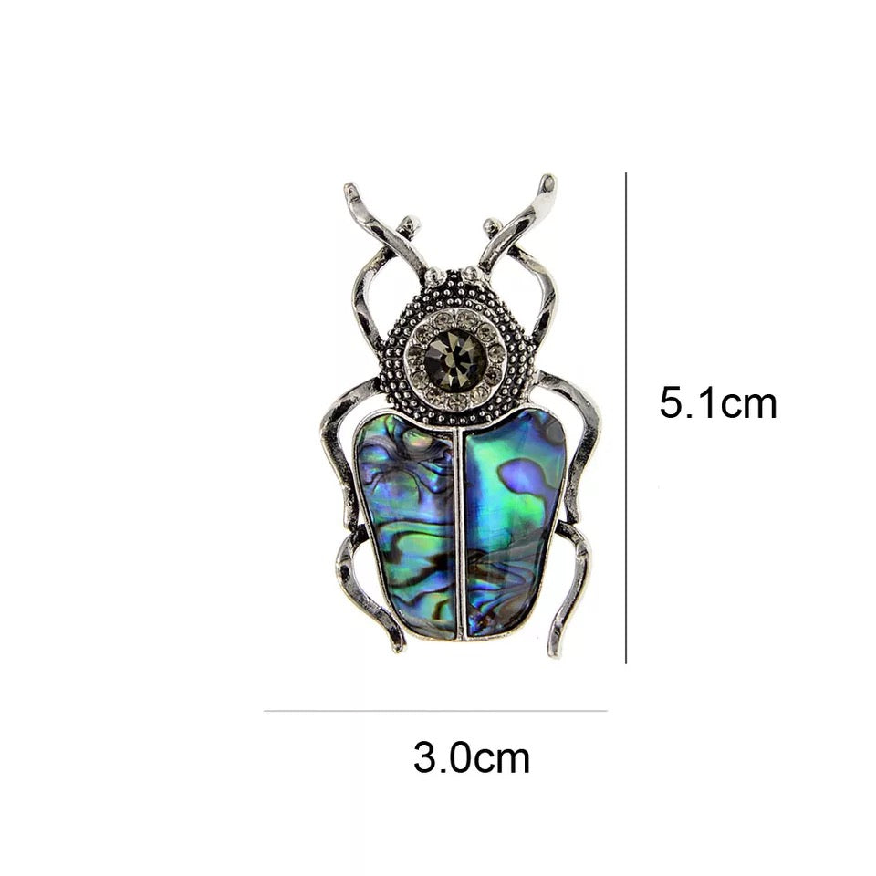 Abalone Shell Rhinestone Beetle Brooch