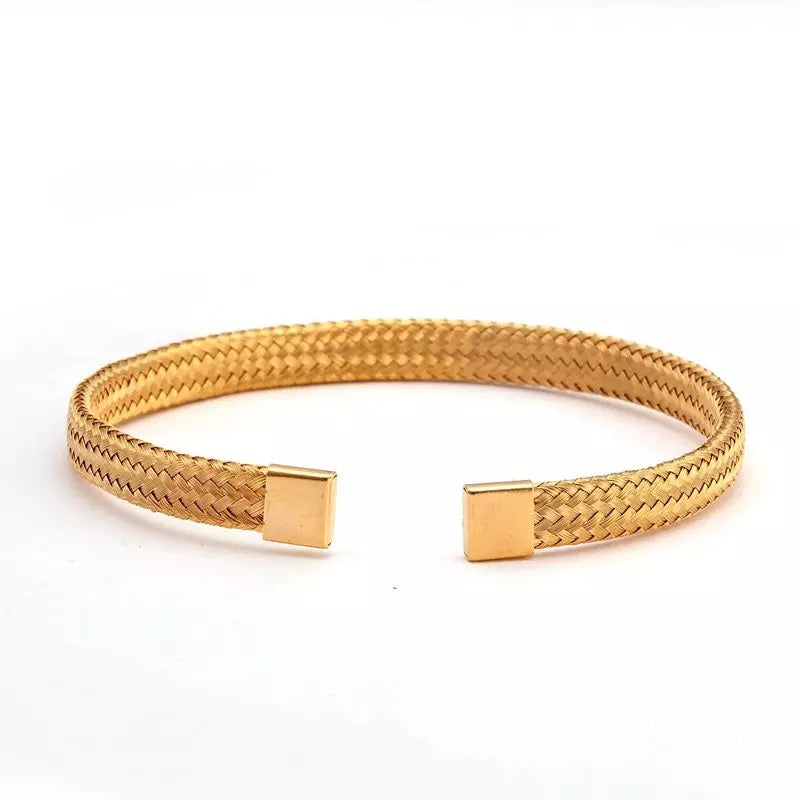 2shup Mesh Surface Soft Steel Braided Open Cuff Bracelets