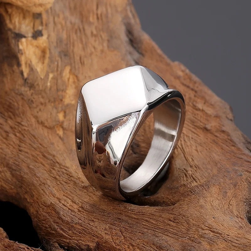 Quadangle Flat Top Signet Steel Ring for Men