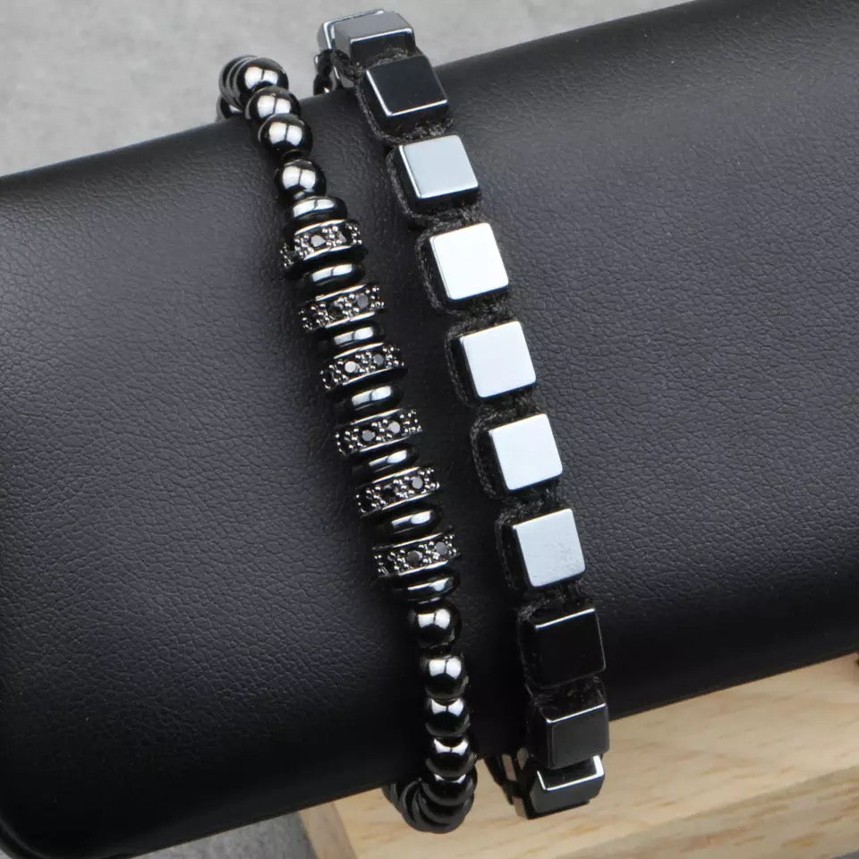 2Pcs Fashion Square Hematite Wave Bracelet