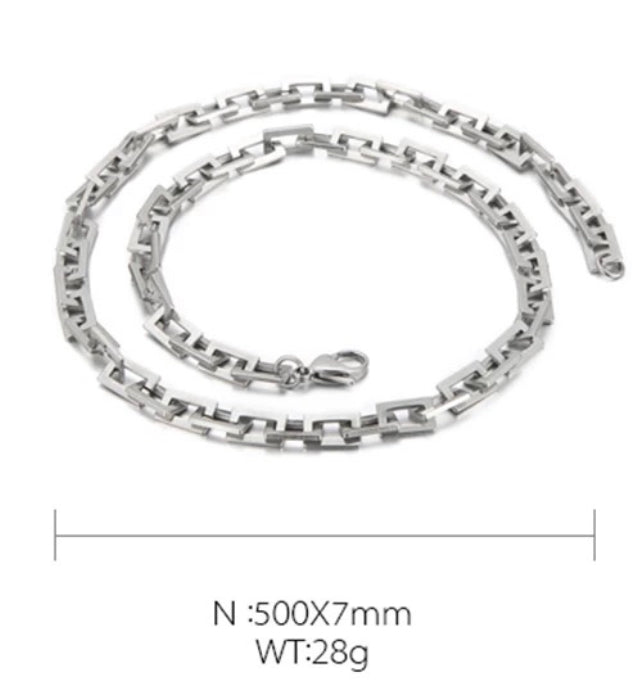 7mm Single Layer Square Link Chain Necklace