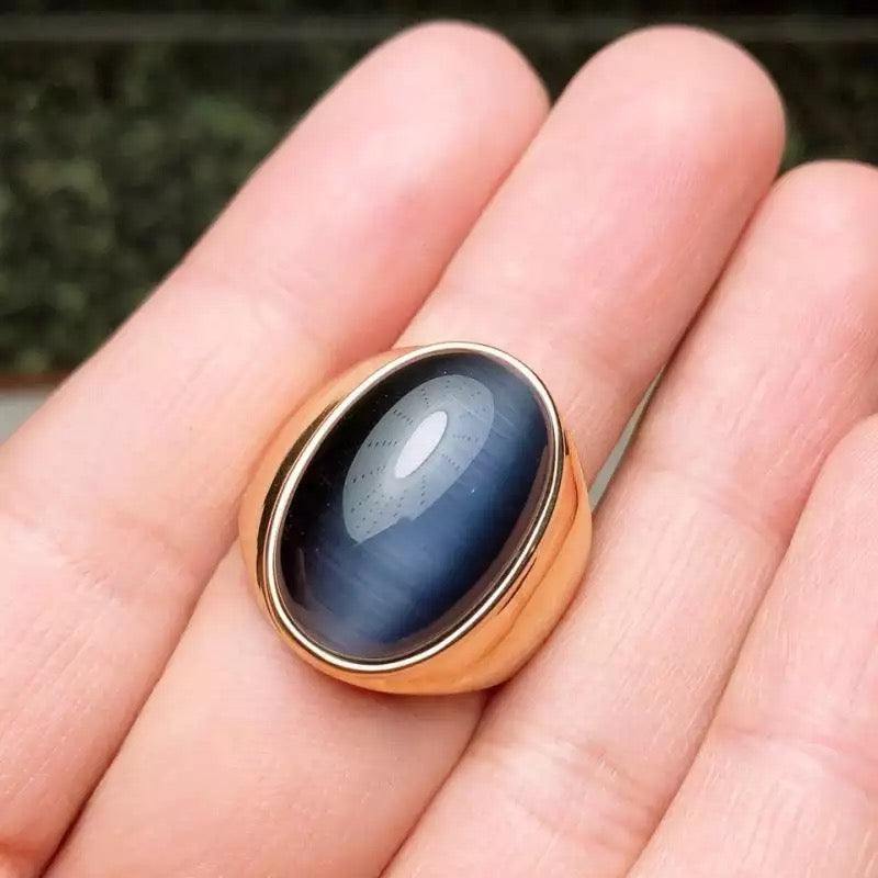 Oval Cat's Eye Opal Stone 316L Stainless Steel Ring