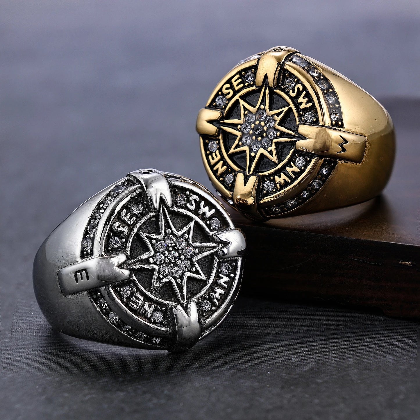 Compass Steel Signet Ring for Men