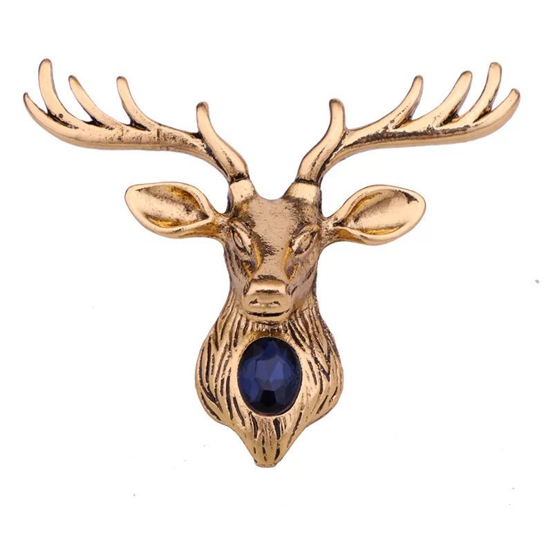 2shup Elk Blue Crystal Heart Brooches