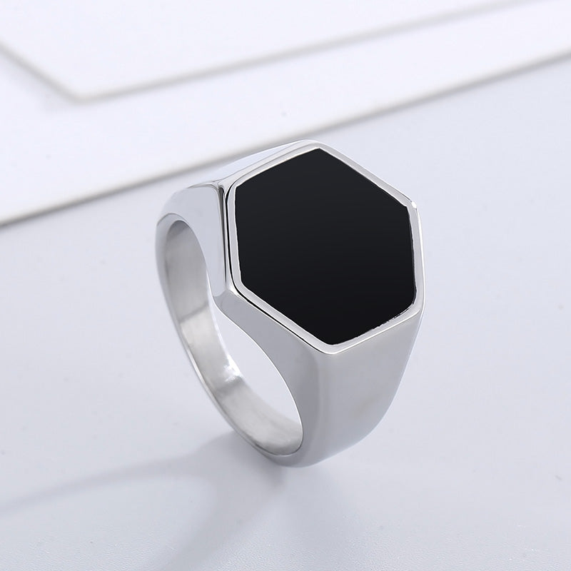 Smooth Hexagon Steel Signet Ring for Men