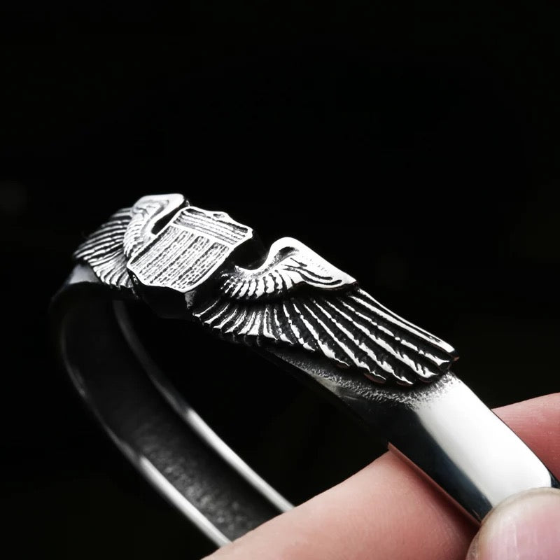 316L Steel Open Wings Shield Cuff Bracelet