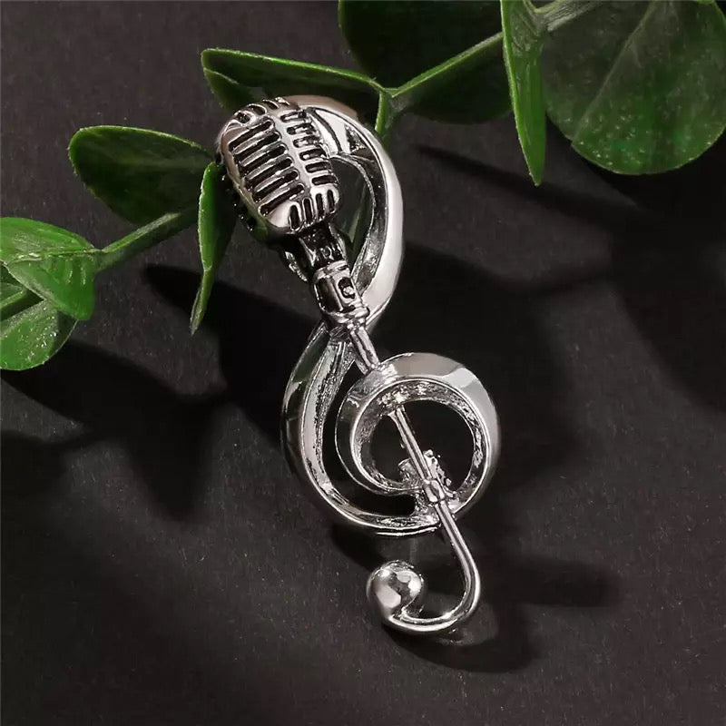 Microphone Music Note Brooch