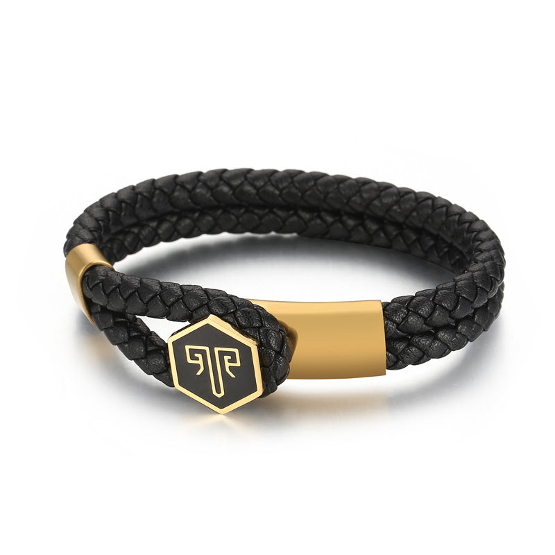 2shup Hexagon Steel Woven Leather Bracelet