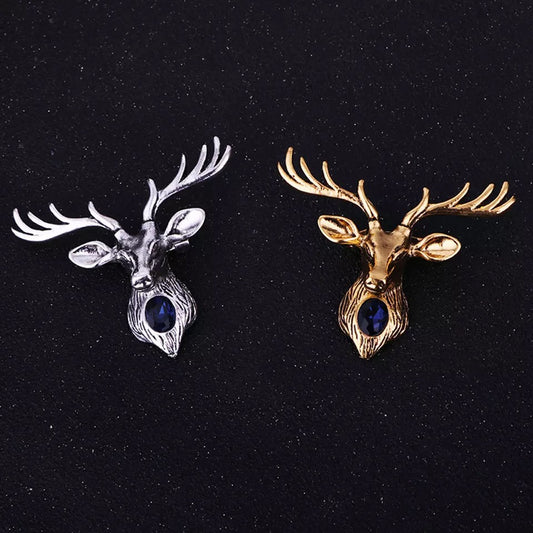 2shup Elk Blue Crystal Heart Brooches