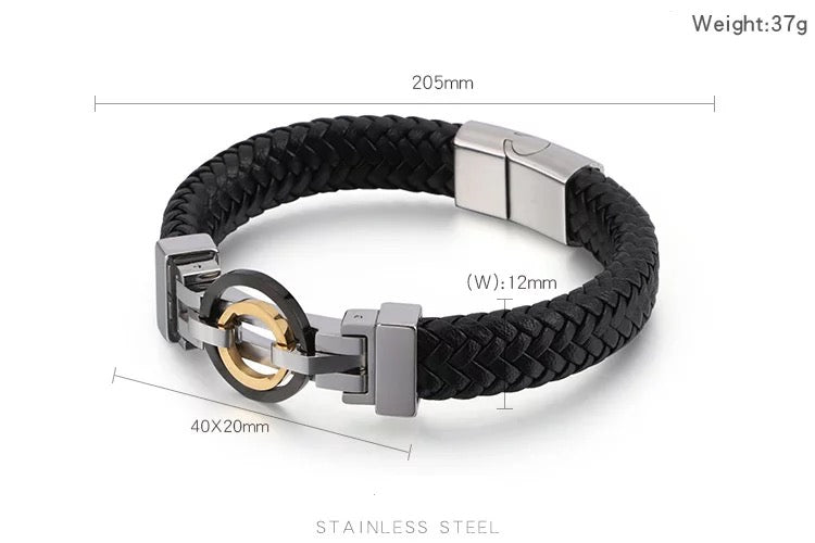 2shup 316L Steel Double Cirle Woven Leather Bracelets