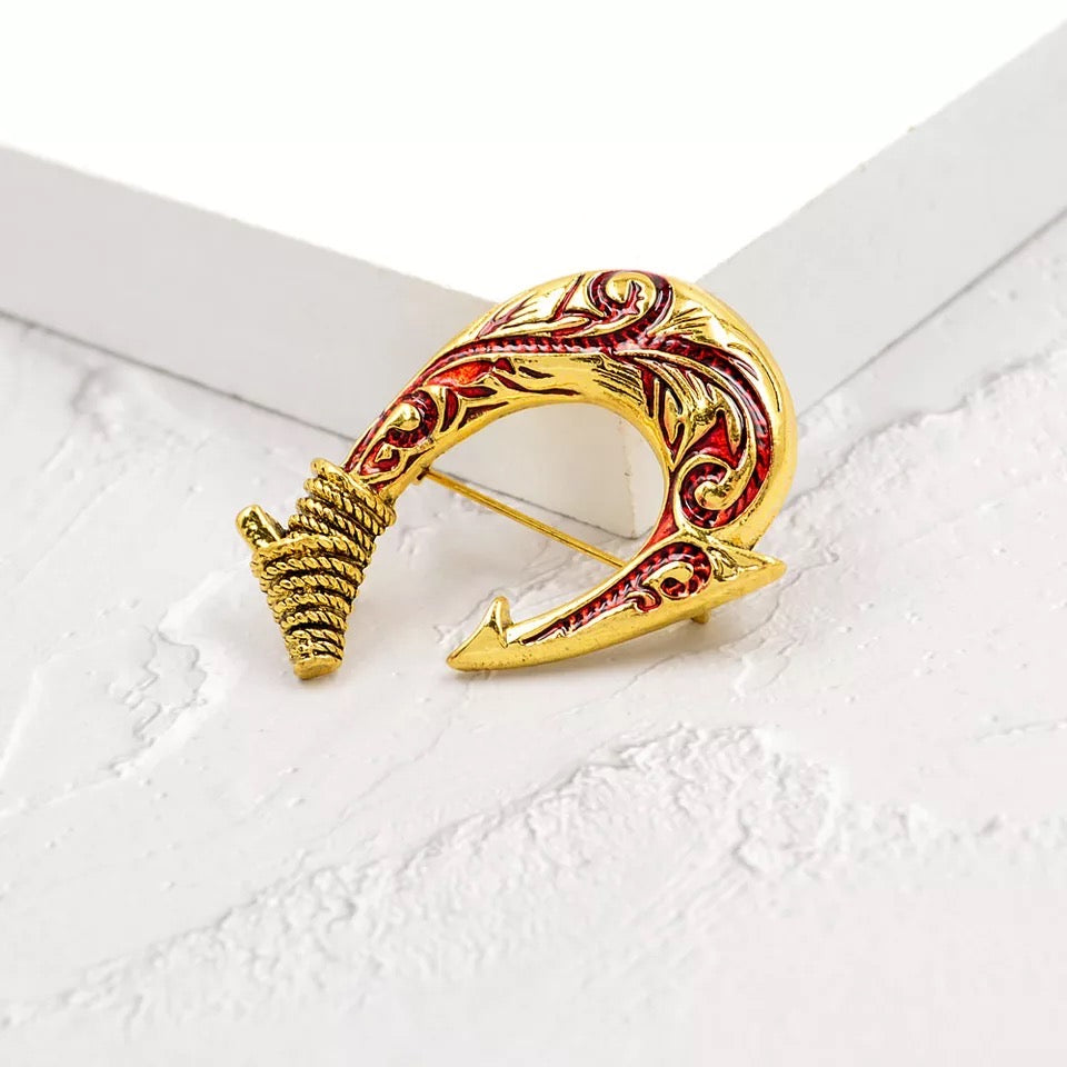 Enamel Fishing Hook Shaped Brooch