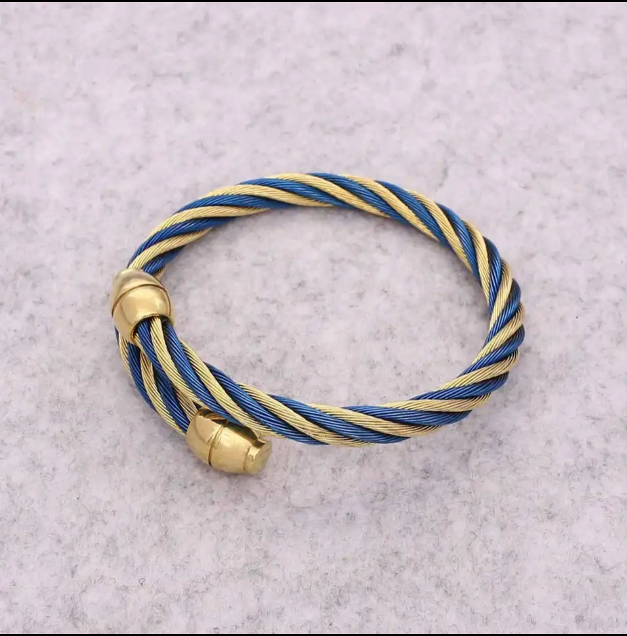 Dual Color Blue Tone Twisted Cable Cuff Bracelet