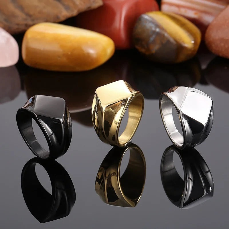 Quadangle Flat Top Signet Steel Ring for Men