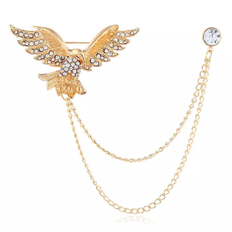 Rhinestone Flying Eagle Tassel Chain Brooch