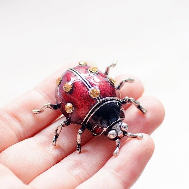 Ladybug Enamel Rhinestone Brooch Lapel Pin