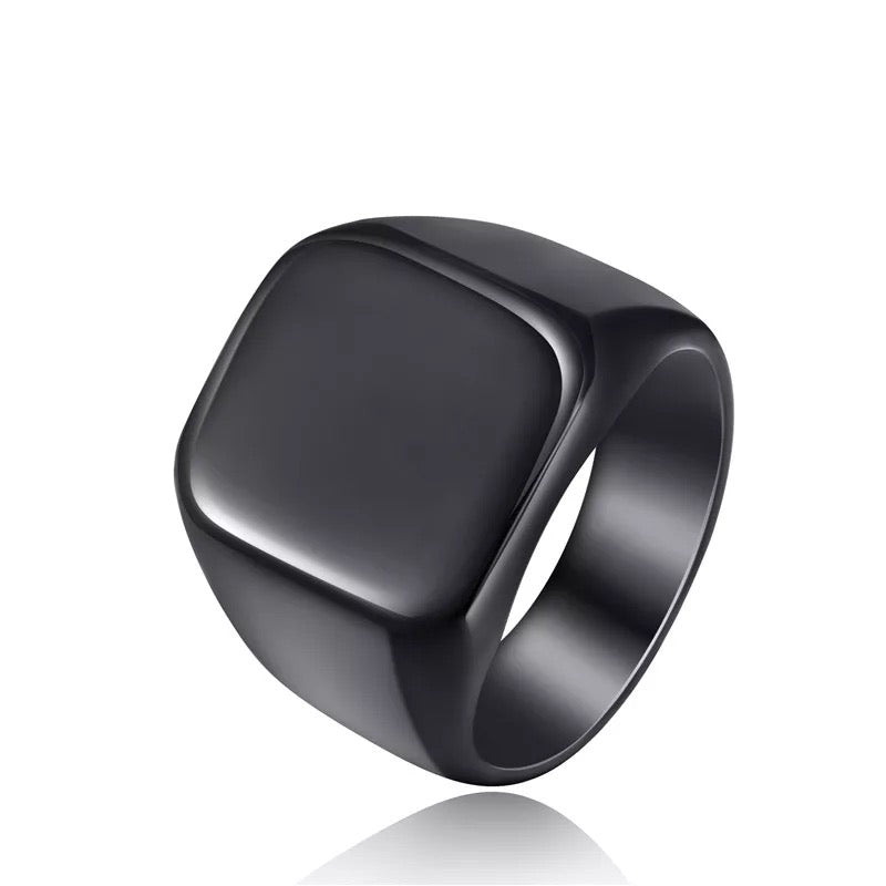 Smooth Square Steel Signet Ring For Men