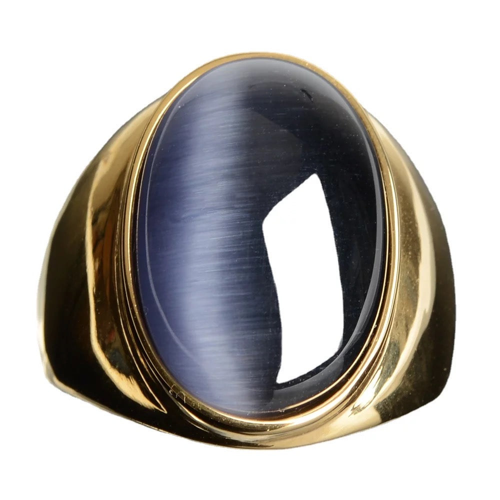 Oval Cat's Eye Opal Stone 316L Stainless Steel Ring