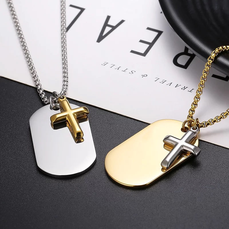 Cross and Tag Pendant Multi-Style Link Chain Necklace