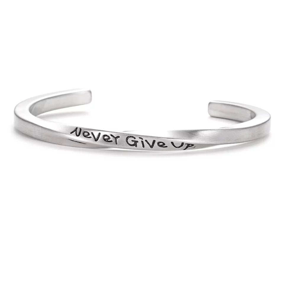 Twisted "Never Give Up" Cuff Bracelet