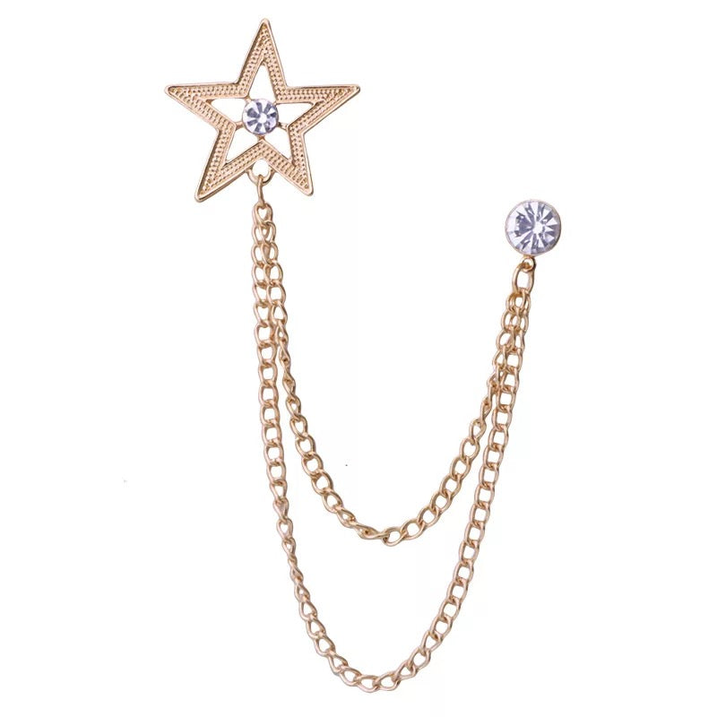 Rhinestone Star Tassel Chain Brooch