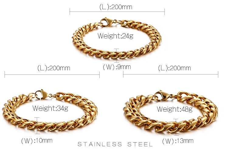 11mm 18K Gold Plated Cuban Link Chain Bracelet