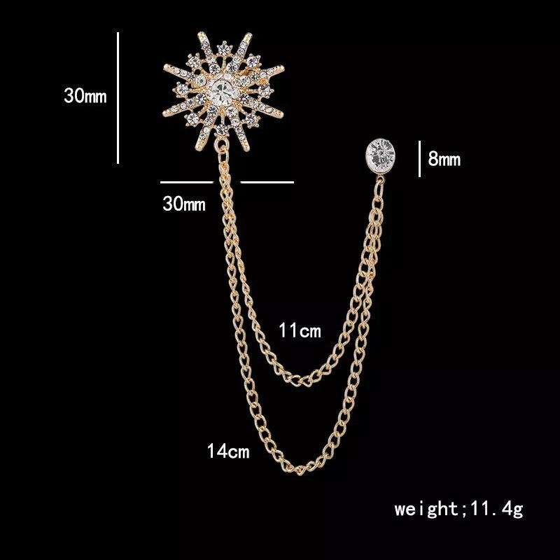 Rhinestone Shinning Star Tassel Chain Brooch