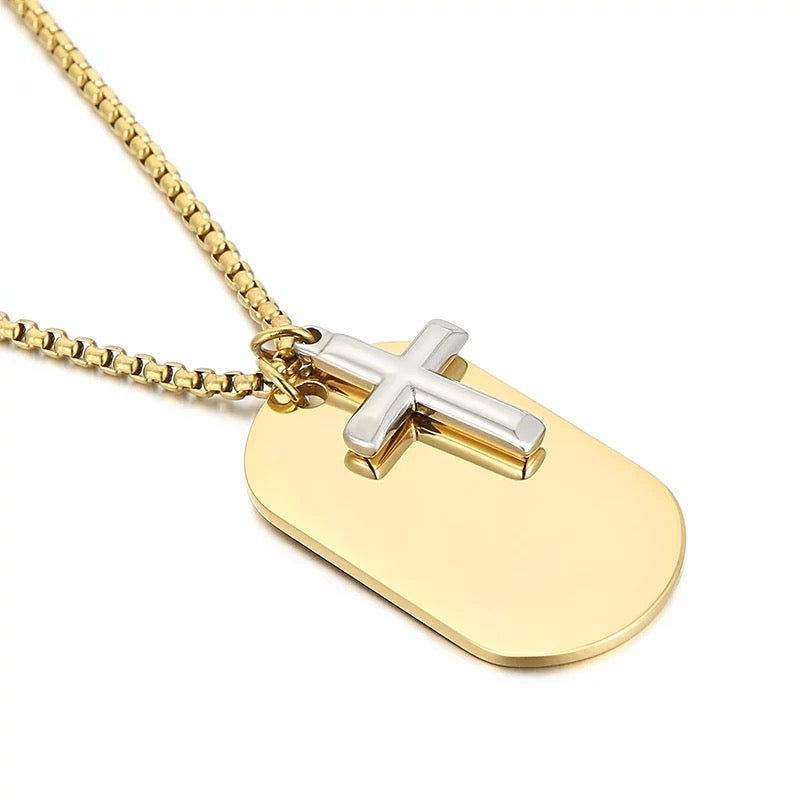 Cross and Tag Pendant Multi-Style Link Chain Necklace