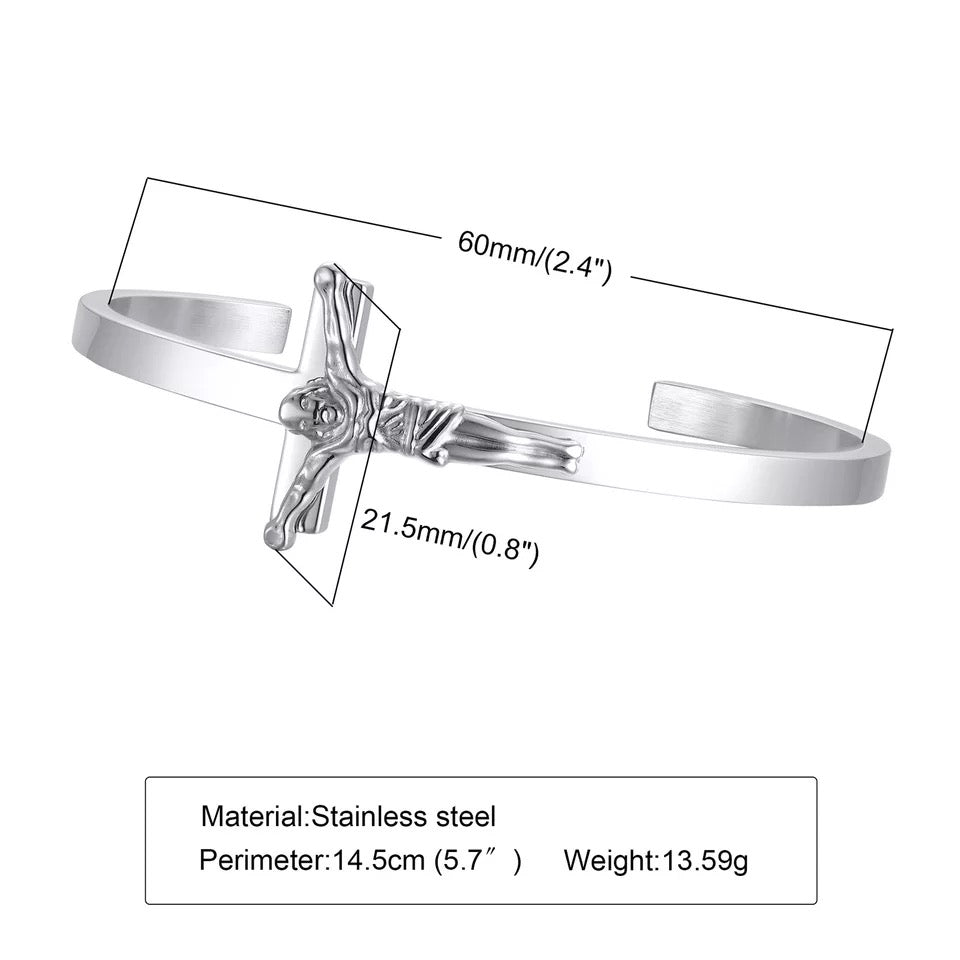 2shup 316L Steel Crucifix/Jesus/Cross Cuff Bracelet