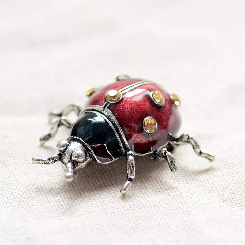 Ladybug Enamel Rhinestone Brooch Lapel Pin