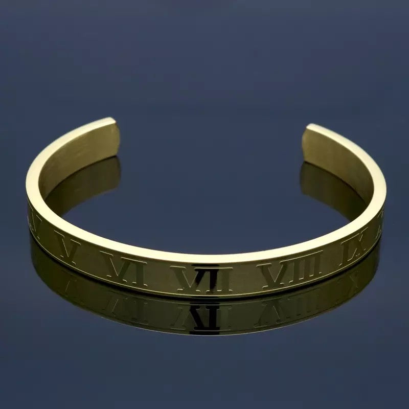 2shup Luxury Steel Roman Numerals Cuff Bracelets