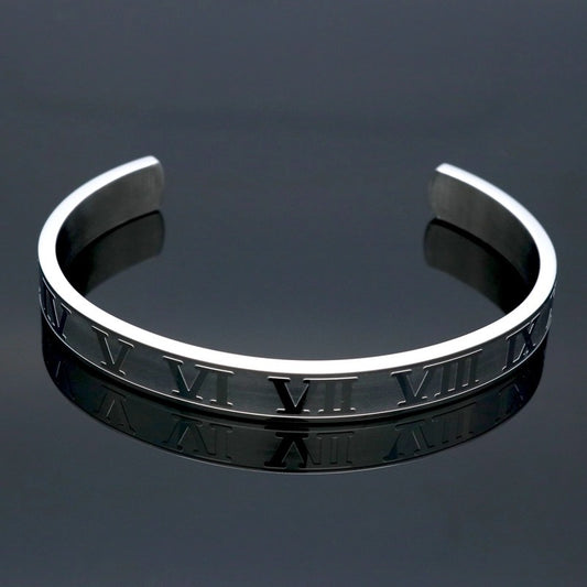 2shup Luxury Steel Roman Numerals Cuff Bracelets