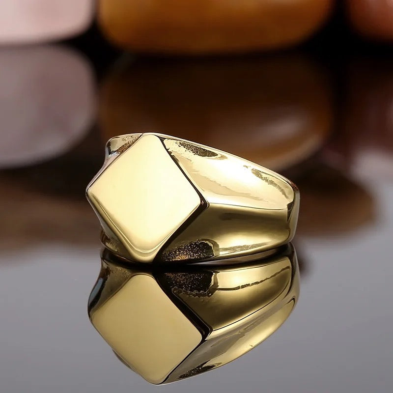 Quadangle Flat Top Signet Steel Ring for Men