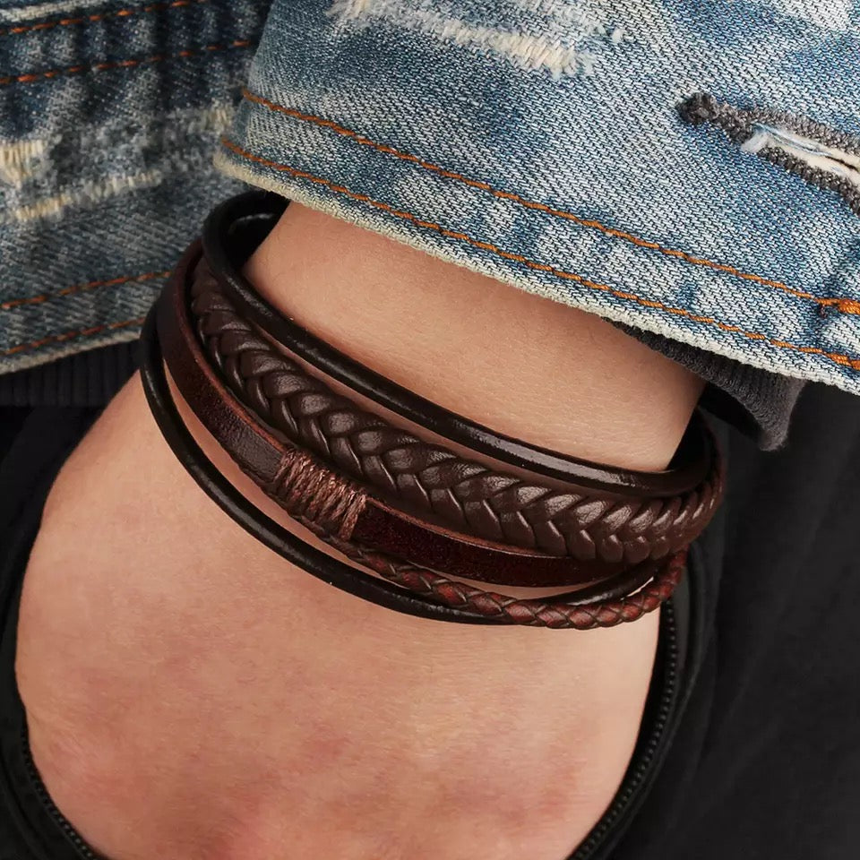 Cowhide Rope Multi-strap Leather Bracelet