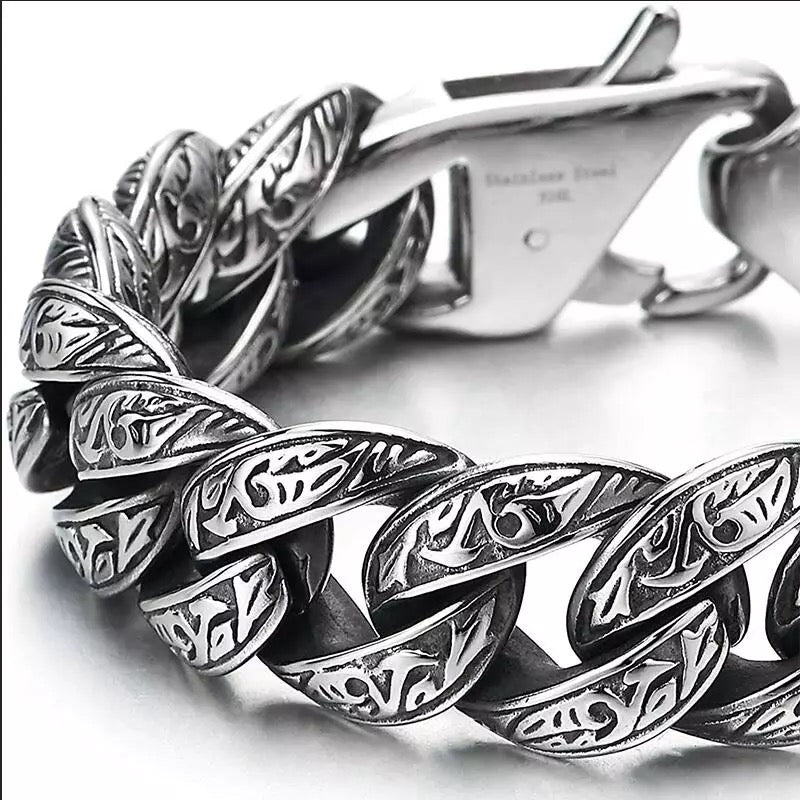 2shup Tribal Carving Heavy Cuban Link Chain Bracelets