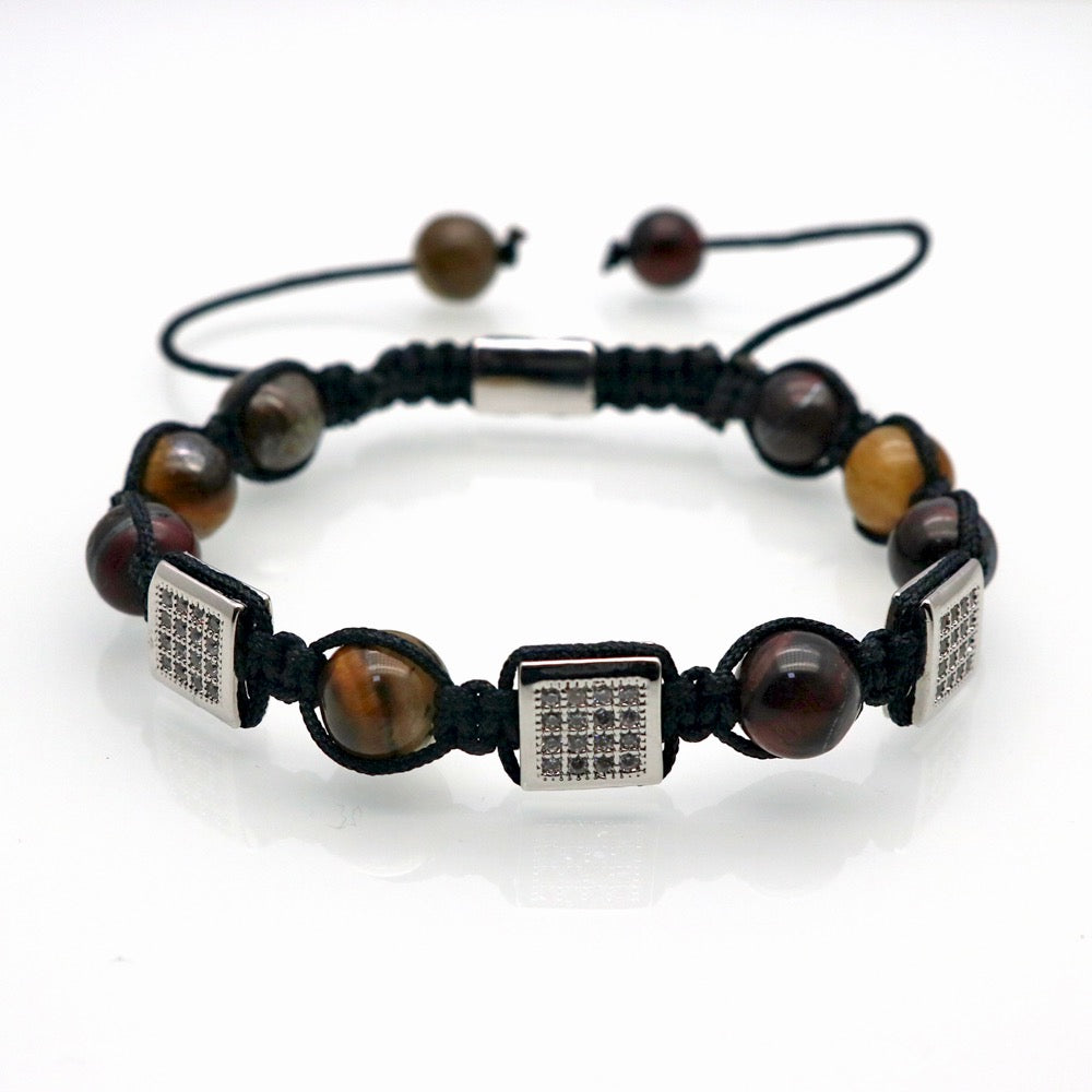 2shup Macramé Charm Paired Tiger Eye Stones Bracelets