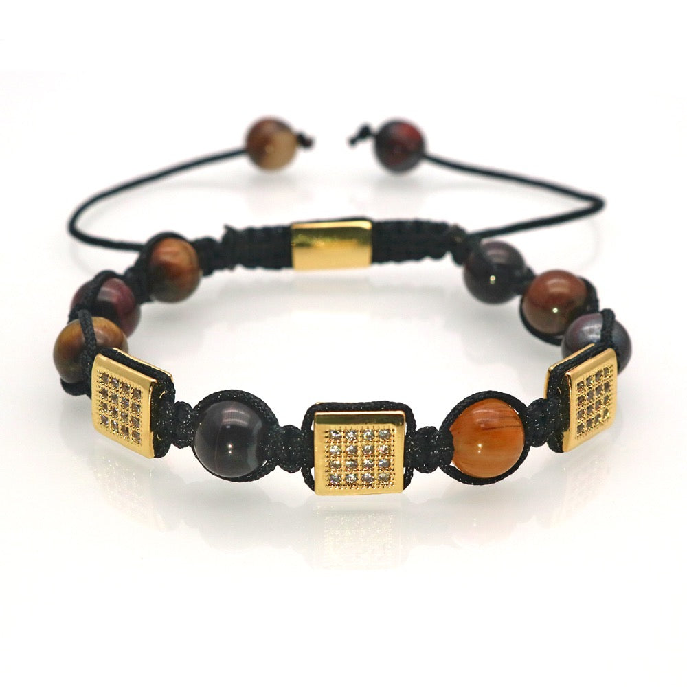 2shup Macramé Charm Paired Tiger Eye Stones Bracelets