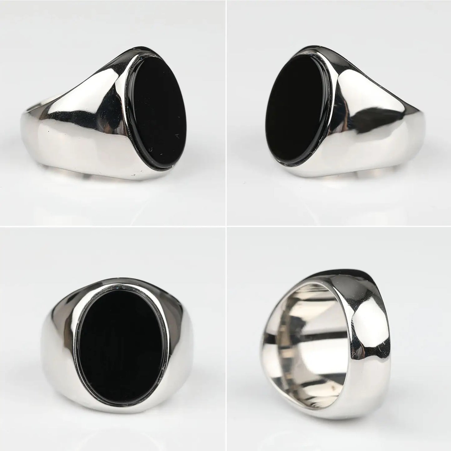 High Polished Oval Signet Steel Ring for Men