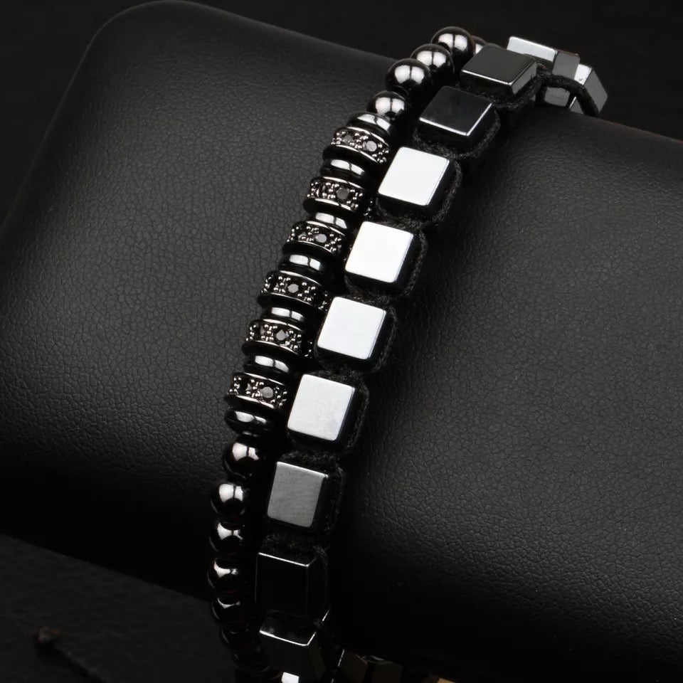 2Pcs Fashion Square Hematite Wave Bracelet