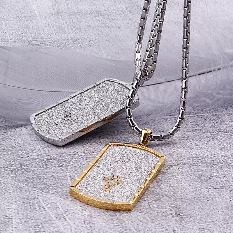 Cross Tag Pendant Link Chain Necklace