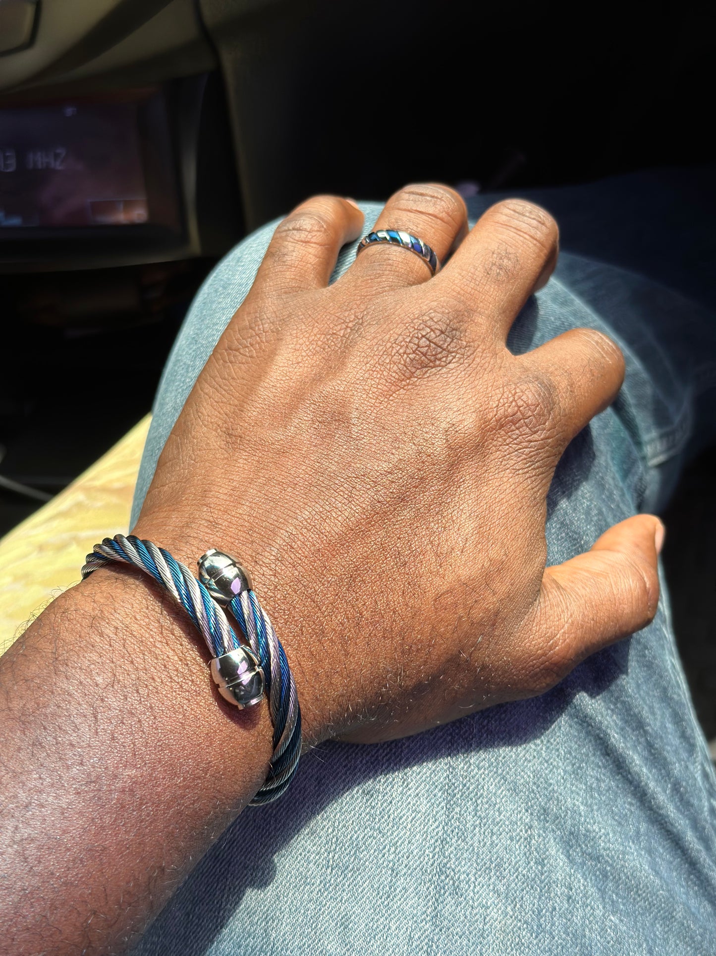 Dual Color Blue Tone Twisted Cable Cuff Bracelet