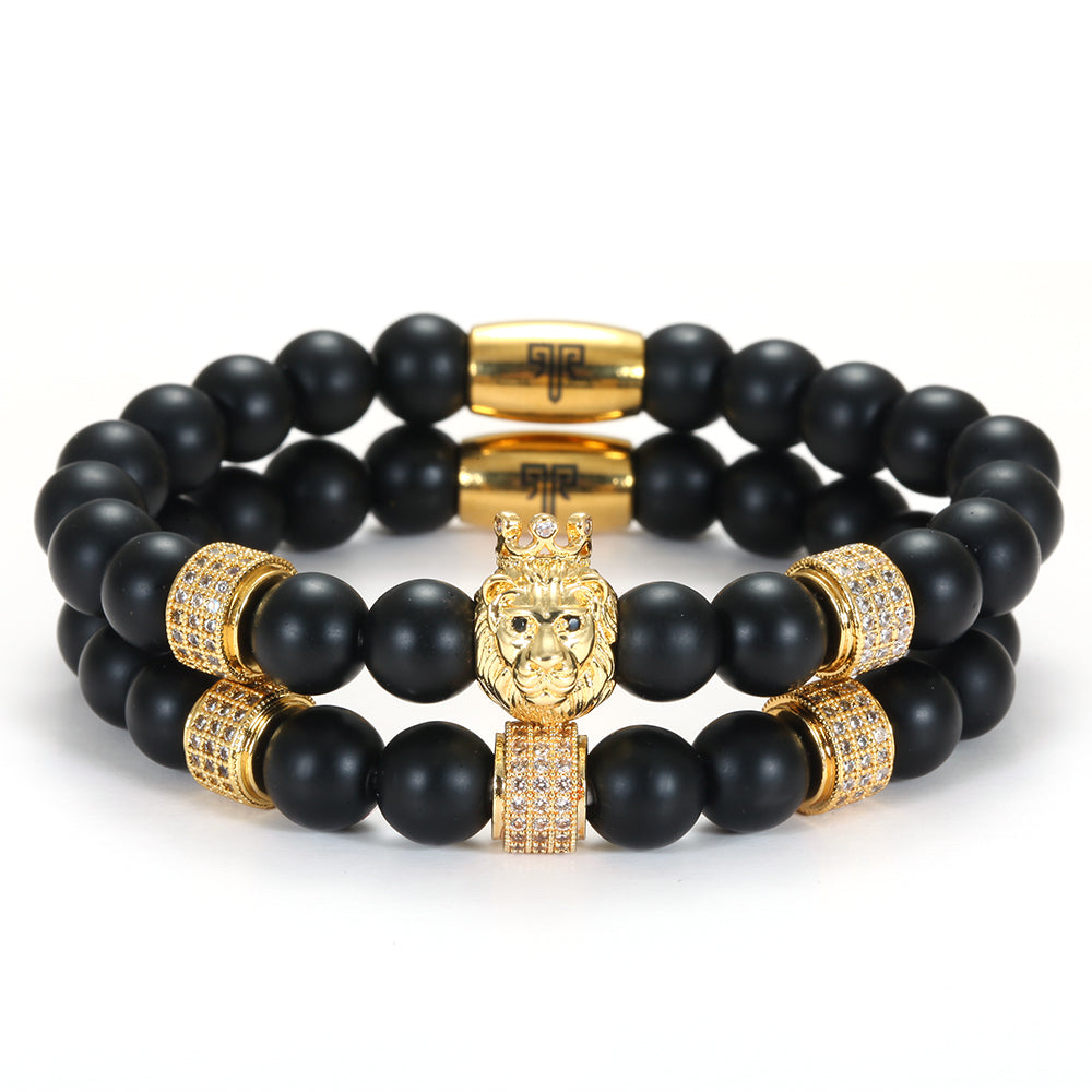 2shup 2pc Set Lion Beads and CZ charms Bracelets