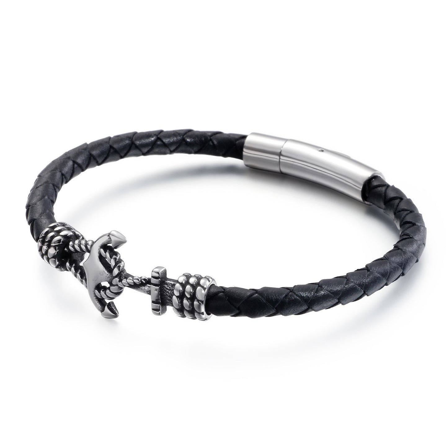 2shup Titanium Steel Anchor Cowhide Leather Bracelets