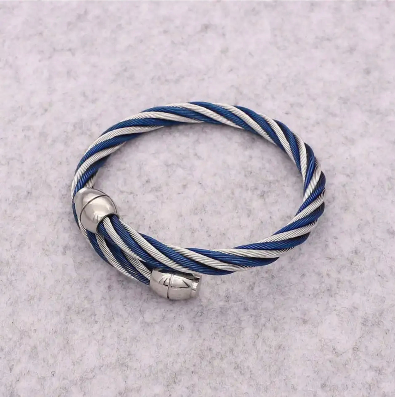 Dual Color Blue Tone Twisted Cable Cuff Bracelet