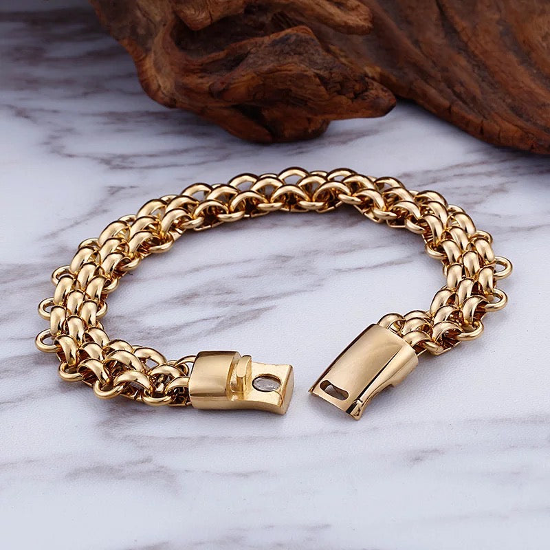 13mm Electroplated 316L Stainless Steel Half Round Link Chain Bracelet