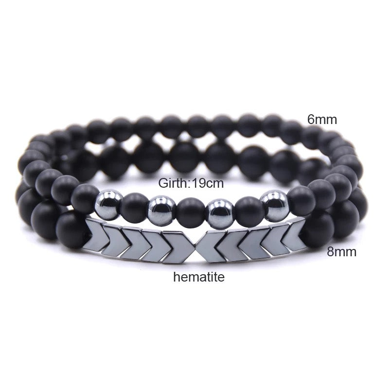 2pc Set Natural Stone Hematite Pointer Bracelets