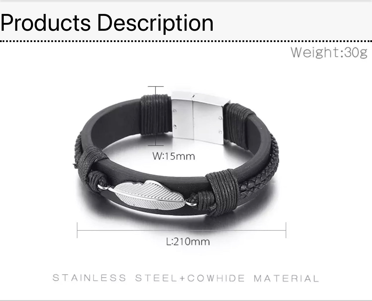 2shup 316L Steel Feather Double Layer Leather Bracelet