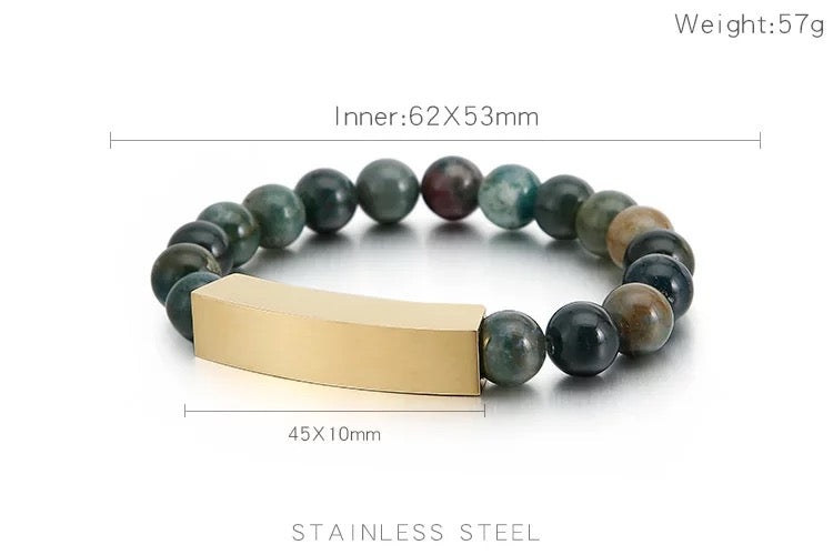 Stone Beads Steel Cube Charms Bracelets