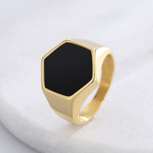 Smooth Hexagon Steel Signet Ring for Men